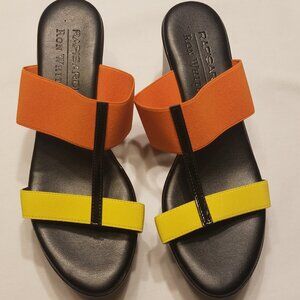 Ron White Rapisardi Orange Yellow Strappy Elastic Platform Sandals Sz 37 Italy